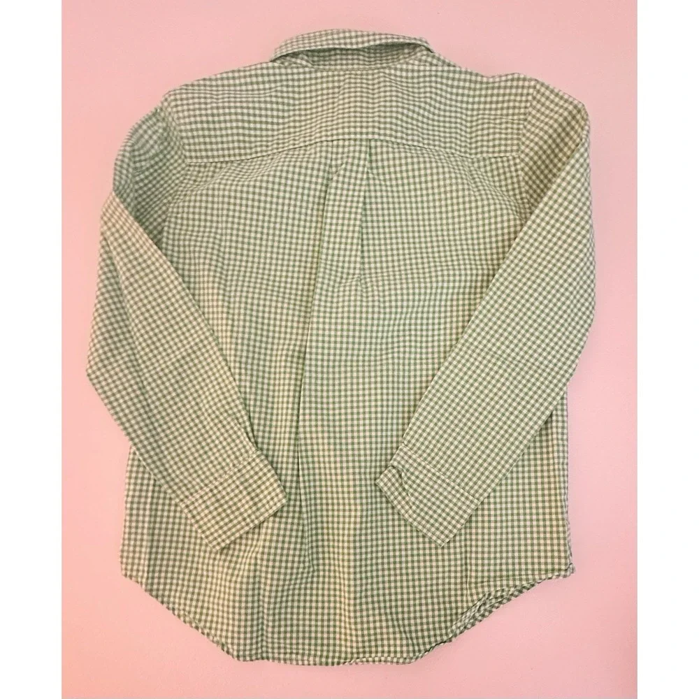 Ralph Lauren Boys Size 6 Green/White Gingham Long Sleeve Collared Button-Up